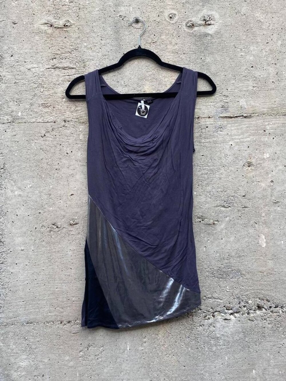 2000s color-block grey cowlneck tank